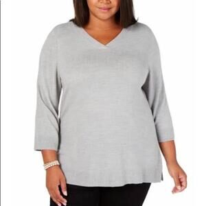 Karen Scott Luxsoft V-Neck 3/4 Sleeve Sweater-0X